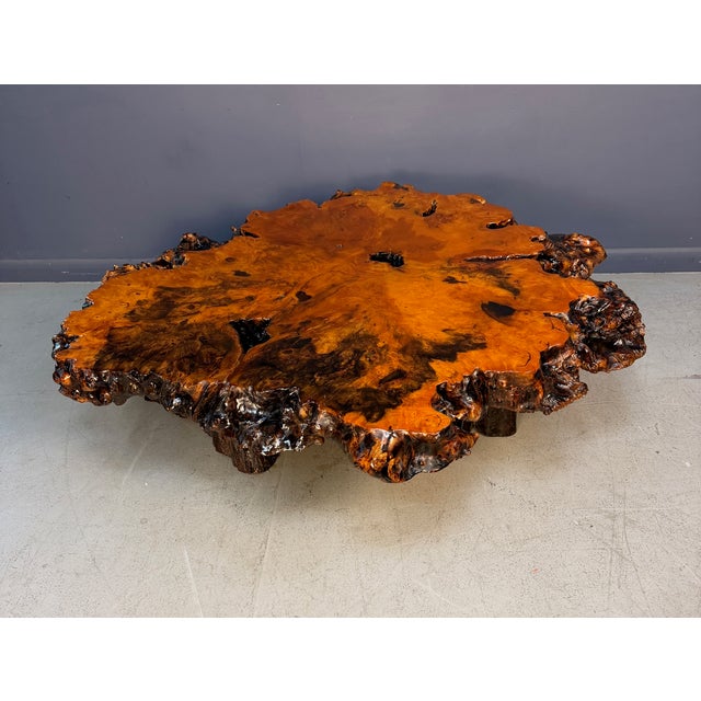 Vintage 1970s California Redwood Burl Live Edge Coffee Table on Redwood Stump Base For Sale - Image 10 of 15