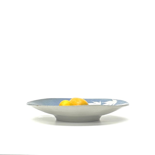 Mid 20th Century Mid-Century Ceramic Blue & Beige Maple Leaf Hand-Made Decorative Bowl For Sale - Image 5 of 8