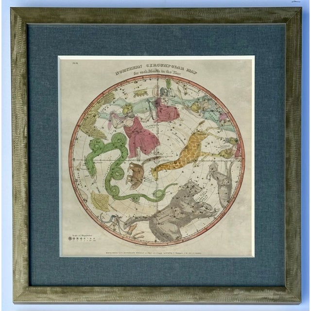 Early 19th Century 1835 Elijah Burritt Celestial Atlas Prints – Geography of the Heavens Constellation Engravings, Hand-Colored Pair, Framed For Sale - Image 5 of 7