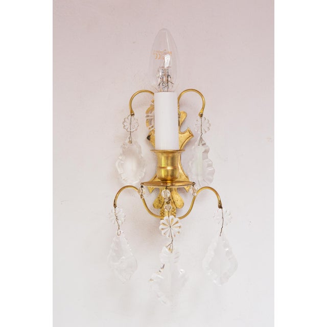 Vintage French Brass and Crystal Wall Light, 1950s For Sale - Image 6 of 9