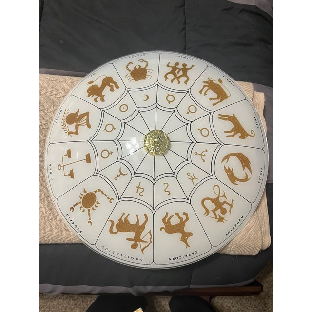 Mid-Century Modern 1970s Zodiac Horoscope Astrology Flush Mount Light Fixture - Etched Glass For Sale - Image 3 of 3