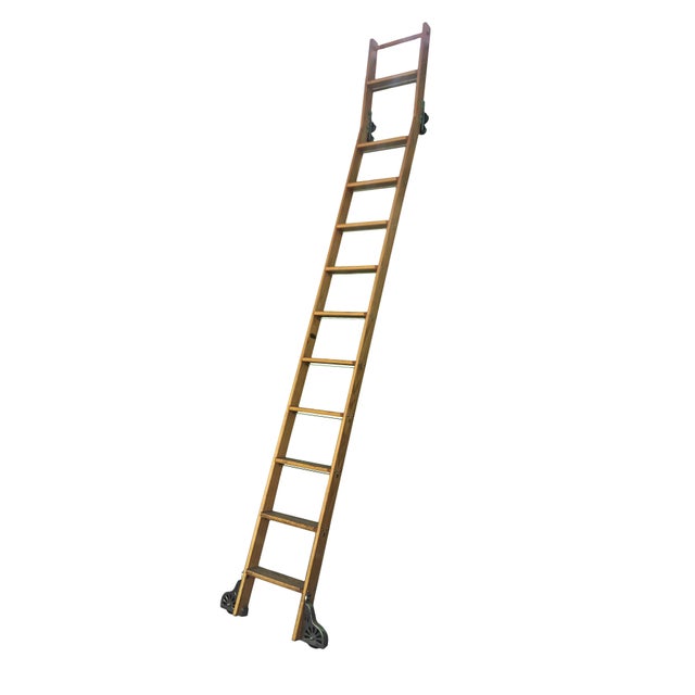 Vintage Putnam Angled Rolling Library Ladder Chairish
