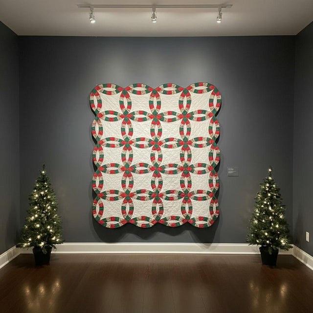 Celebrate a beloved American quilting tradition with this handmade Double Wedding Ring quilt, a pattern symbolizing love,...