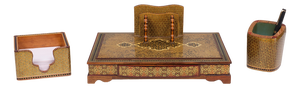 Vintage Middle Eastern Khatam Pen and Letter Desk Set, Set of 3