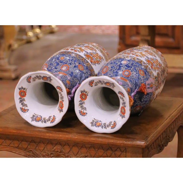 Pair of Early 20th C. Asian Imari Porcelain Vases With Floral and Bird Motifs For Sale - Image 9 of 11
