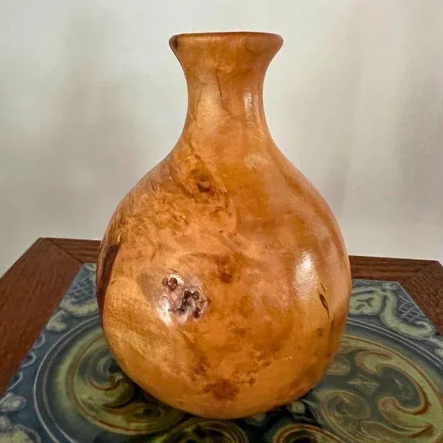 1990s Hand-Crafted Burlwood Vase, Artist Signed & Dated For Sale - Image 4 of 11