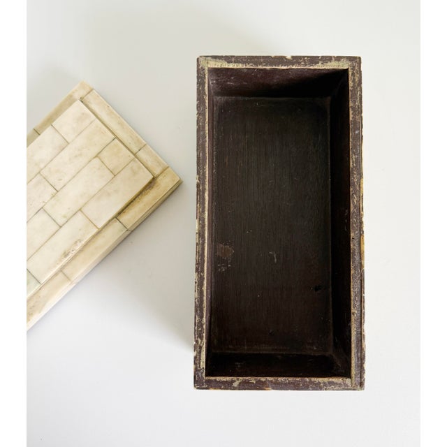 Cream Vintage Bone Inlay Box With Tiered Lid For Sale - Image 8 of 11