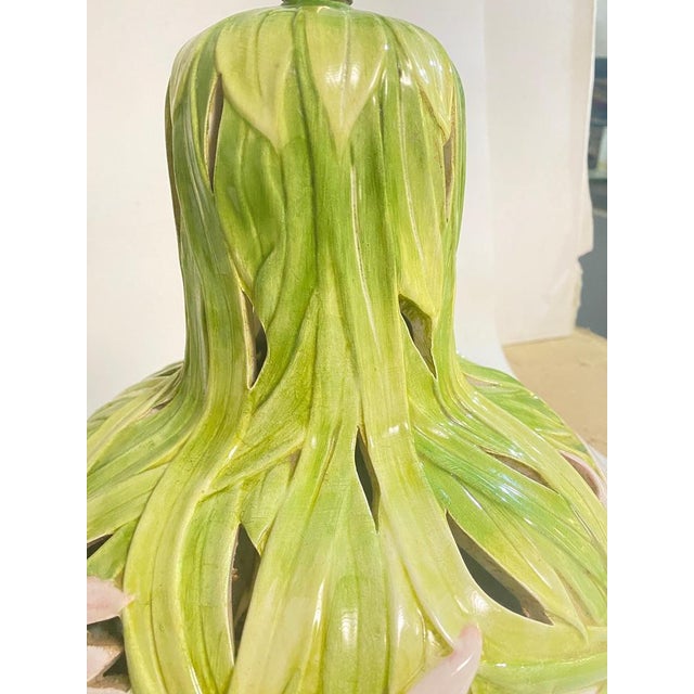 Ceramic Table Lamp in Crakled Enemeled Ceramic in Green Pink and White Colors, France, 1970s For Sale - Image 7 of 18