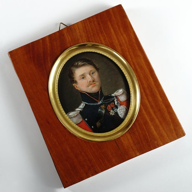French Antique French Miniature Portrait Military Officer Uniform 1st Lancers Cavalry For Sale - Image 3 of 6
