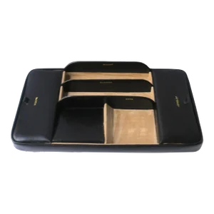 English Black Leather Desk Tray Box Organizer