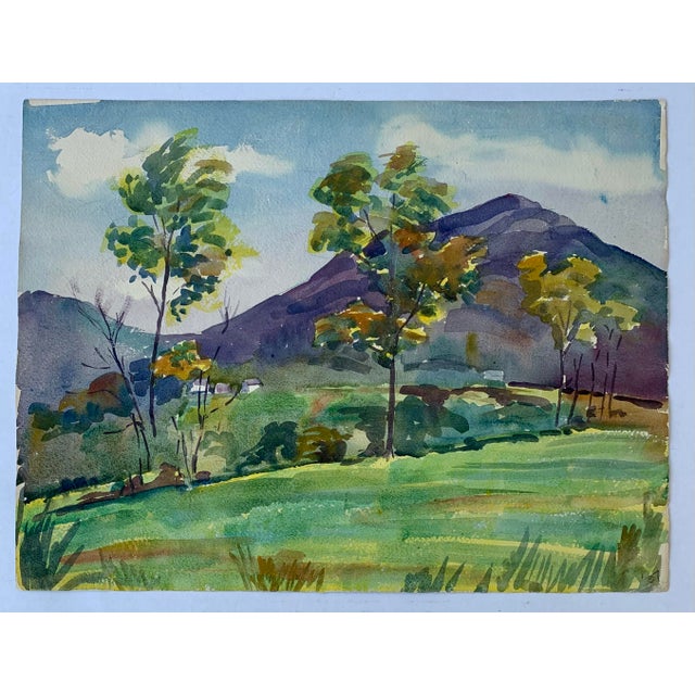 1930s Landscape Watercolor Paintings, Two-Sided Pier Docks and Mountains For Sale - Image 4 of 6