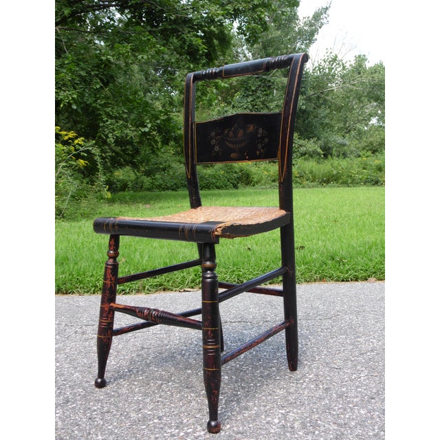 Antique Set of 4 Hitchcock Pillow Back Rush Seat Stenciled Ct Farmhouse