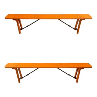 Mid-Century French Wood of Guinguette Village Folding Benches, 1960s, Set of 12 For Sale