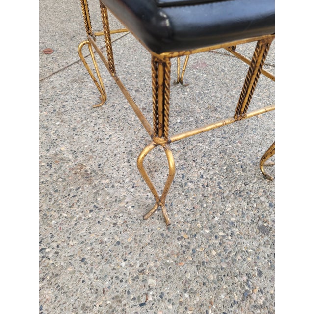 Metal Vintage Mid Century Black Bench W Gold Metal Base Hollywood Regency For Sale - Image 7 of 12