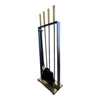 Vintage Mid Century Modern Pilgrim Fireplace Brass Tools Set Restored 1960s For Sale