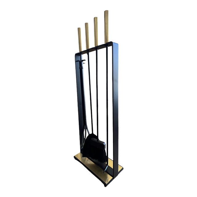 Vintage Mid Century Modern Pilgrim Fireplace Brass Tools Set Restored 1960s For Sale