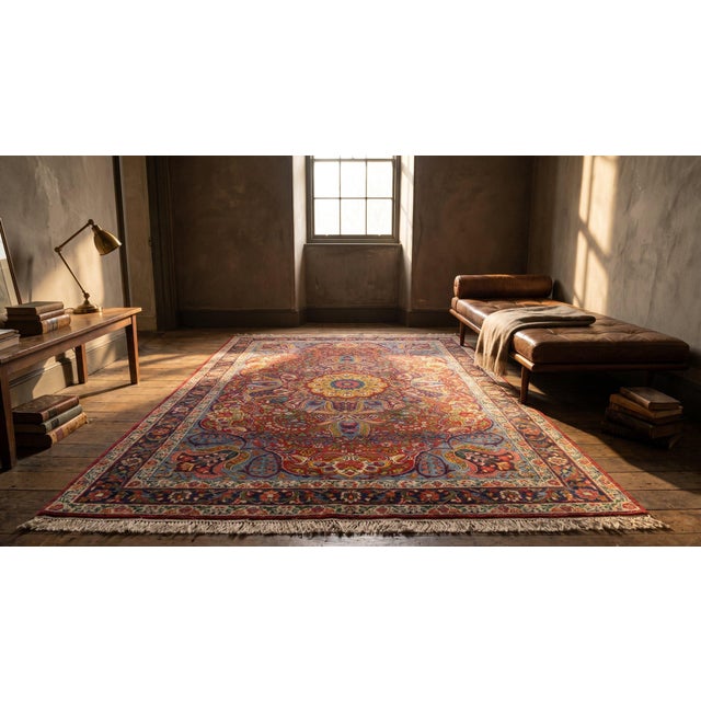 Textile 1920s Colorful Medallion Antique Persian Kerman Rug 4' 7" X 7' 2" Handknotted Wool Carpet For Sale - Image 7 of 8