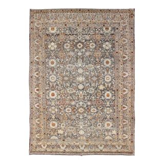 Large All-Over Gray and Orange Persian Malayer Rug With All-Over Floral Design 10'2 X 13'6 For Sale