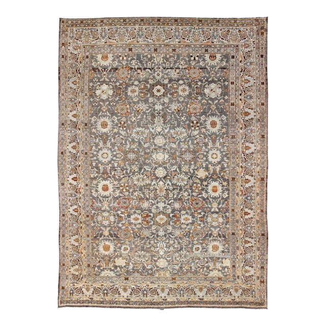 Large All-Over Gray and Orange Persian Malayer Rug With All-Over Floral Design 10'2 X 13'6 For Sale