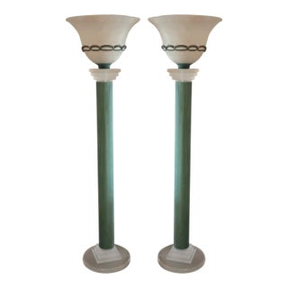 1980s Etrusken Blown Glass and Lucite Floor Lamps - a Pair For Sale