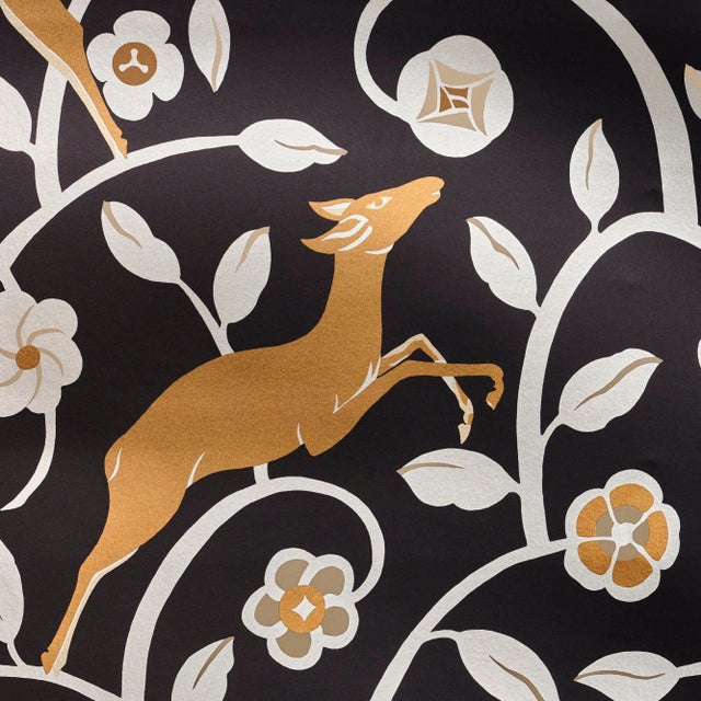 Schumacher Les Gazelles Au Bois Vinyl Wallpaper in Noir , Sample For Sale