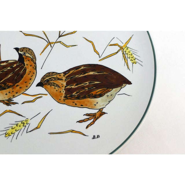 Gien Plate with Hand-Painted Bird Decoration from Gien, France, 1960s For Sale - Image 4 of 8