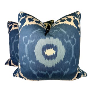 Schumacher "Samarkind Ikat Ii” in Porcelain 22" Pillows-a Pair For Sale