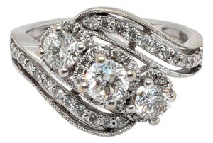 14k White Gold Diamond Three-Stone Engagement Ring - Size 7