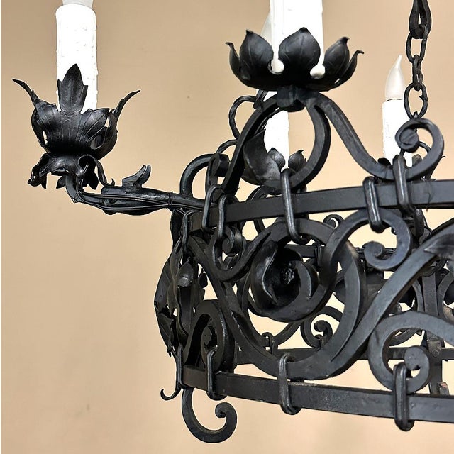 Antique Italian Hand-Forged Wrought Iron Chandelier For Sale - Image 13 of 15