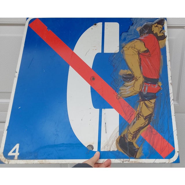Street Art Vintage Urban Art, Industrial Original Painting of Lineman, Advertising, Telephone Sign For Sale - Image 3 of 7