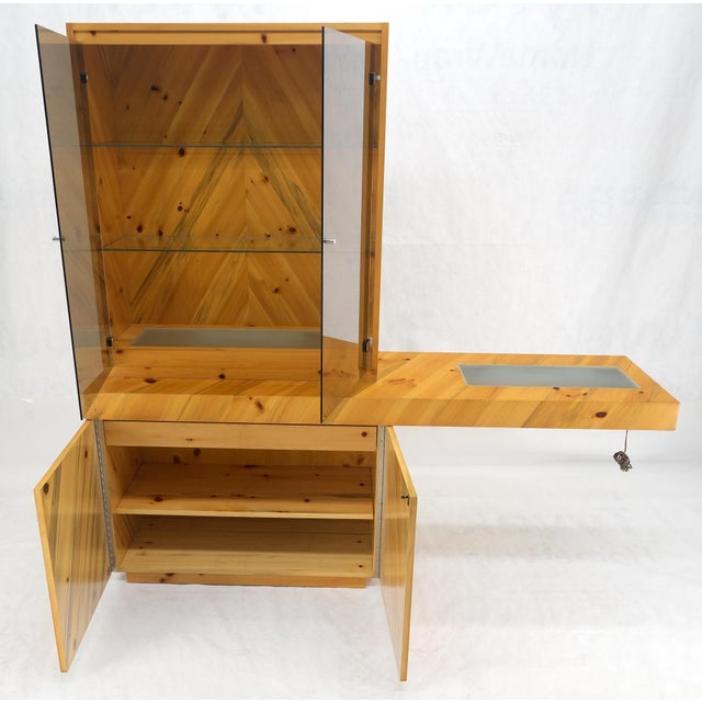 Milo Baughman Thayer Cogging Yew Wood Cantilever Console Chine Display Cabinet For Sale - Image 10 of 15