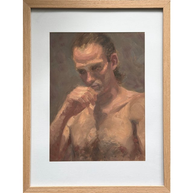 Vintage Expressionist Male Nude Figurative Study Oil on Canvas Paper, Framed Description: An Expressionist figurative...