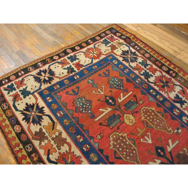 1880s Red Rust Geometric Tribal Antique Caucasian Kazak Rug 4'5" X 7'3" Handknotted Wool Carpet For Sale In New York - Image 6 of 6