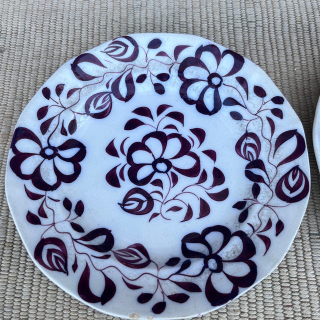 A Antique Pair of Ironstone Flow Mulberry Gaudy Brushstroke Plates, Circa 1850 Made in the 1840-1850's, in the...