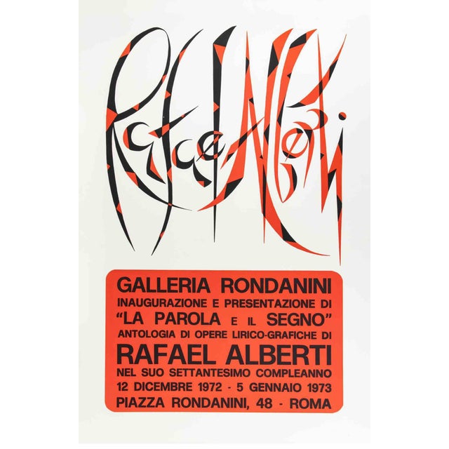 Vintage offset and lithograph print realized by Raphael Alberti in occasion of his exhibition at Galleria Rondanini, Rome,...