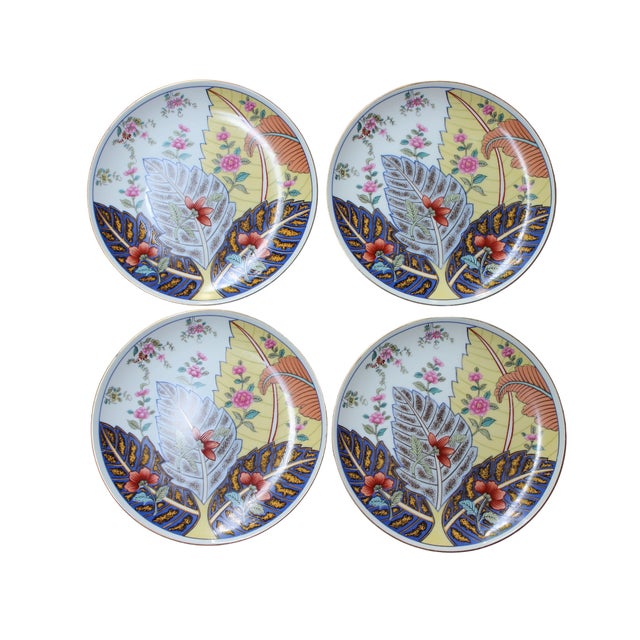 Beautiful salad plates by Seymour Mann. Circa 1970s. Pattern is Tobacco Leaf. Made of fine china. Sold as a set of 4. Gold...