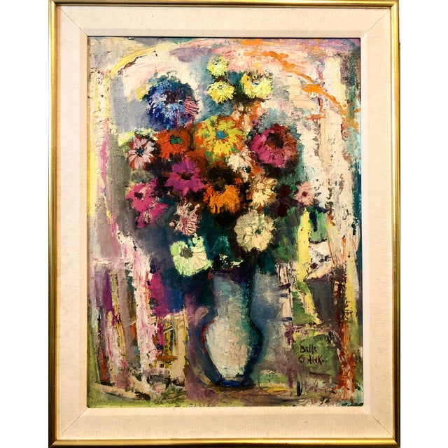 Belle Golinko, Mid Century Jewish Expressionist Oil Painting Floral Vibrant Colorful Flowers For Sale - Image 9 of 9