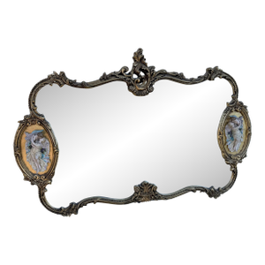 Vintage French Rococo Louis XV Gold Wall Mantle Mirror ~ Bisque Figural Lovers