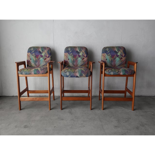 Set of 3 Mid Century Danish Teak Counter Stools For Sale - Image 4 of 12
