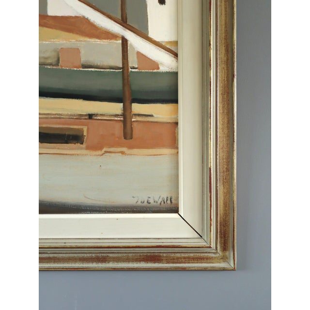 Paint 1958 Mid-Century Modern 'Quiet Mooring' Vintage Swedish Coastal Landscape Oil Painting, Framed For Sale - Image 7 of 12
