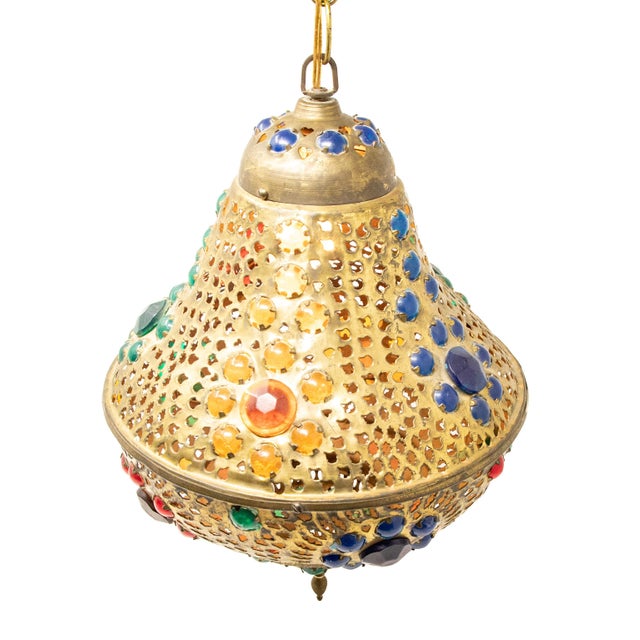 Mid 20th Century Moroccan Brass Hanging Lamp For Sale - Image 9 of 11
