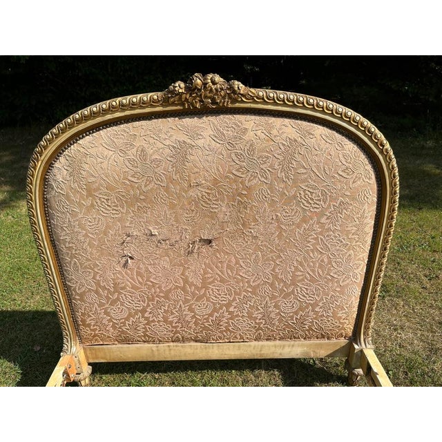Wood Antique French Carved Wood and Upholstered Headboard and Bed Frame For Sale - Image 7 of 18