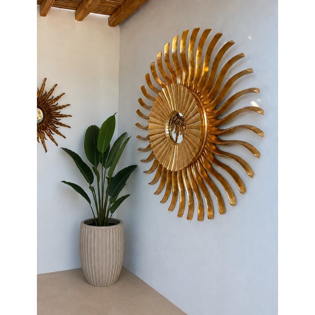 Gold Art Noveau Style Sunburst Carved Golden Mirror For Sale - Image 8 of 10
