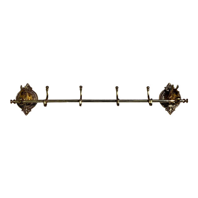 Vintage Polished Brass Horse Head Coat Rack For Sale