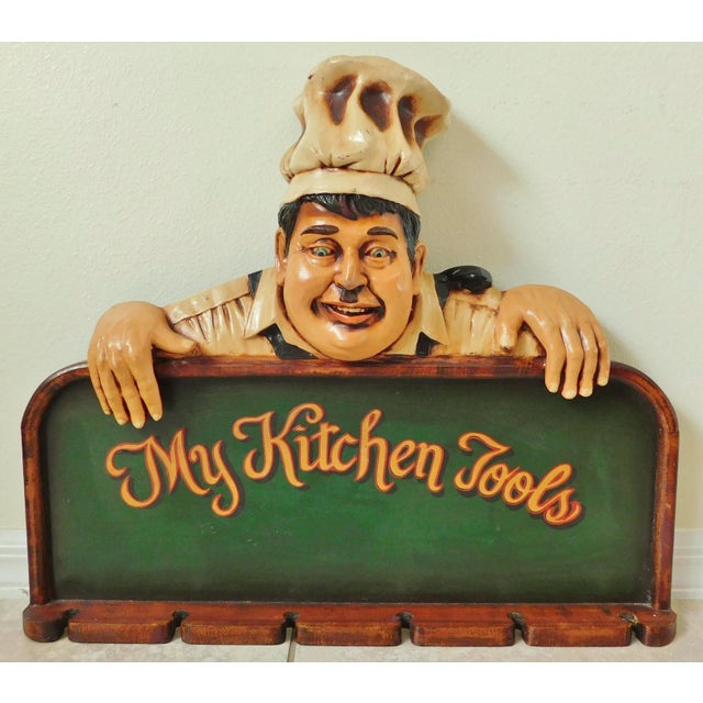 Green Large Vintage 1980s Figural Chef "My Kitchen Tools" Kitchen Utensil Holder Hanging Wall Sign For Sale - Image 8 of 8