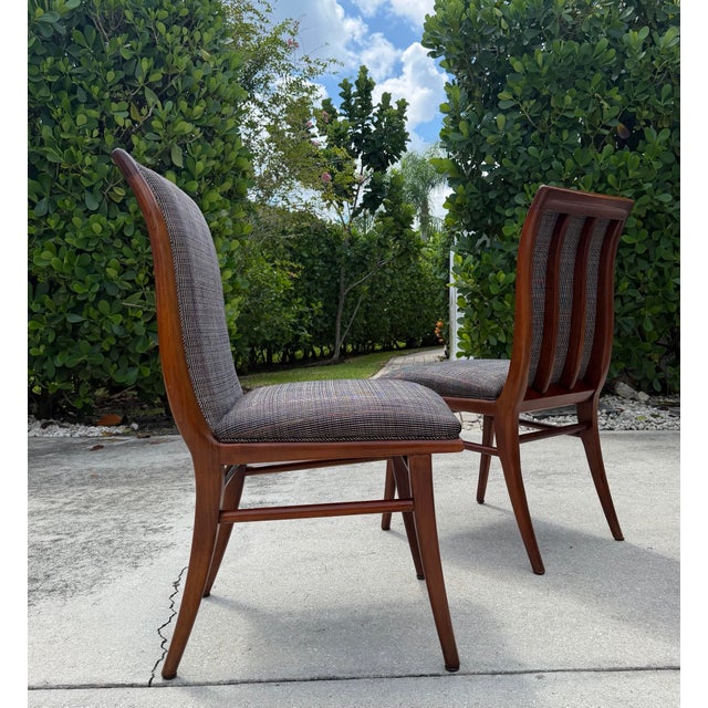 T.H. Robsjohn Gibbings Vintage Mid-Century Sculptural Walnut Dining Chairs With Sabre Legs, Set of 6 For Sale - Image 4 of 18
