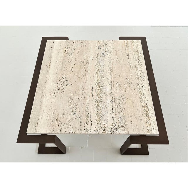 Mid-Century Italian Coffee Table in Travertine and Marble with Metal Base, 1970 For Sale - Image 17 of 18