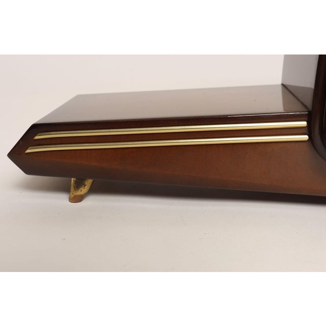 German Art Deco Mahogany and Brass Mantle Clock With Key by Emes For Sale - Image 16 of 18