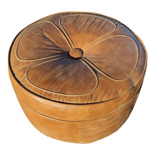 Vintage Leather Hassock Mid-Century Modern Ottoman Footstool on Castors For Sale
