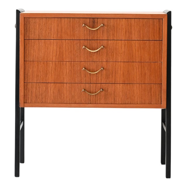 Scandinavian Teak and Brass Bedside Table, 1950s For Sale